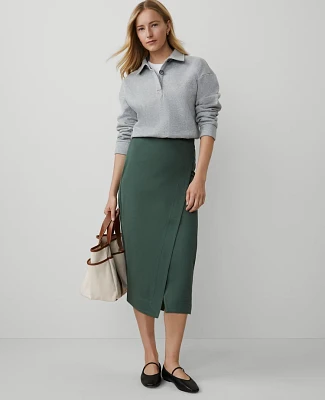 Ann Taylor Petite Weekend Collection Effortless Midi Wrap Skirt Size 00 Dried Cilantro Women's
