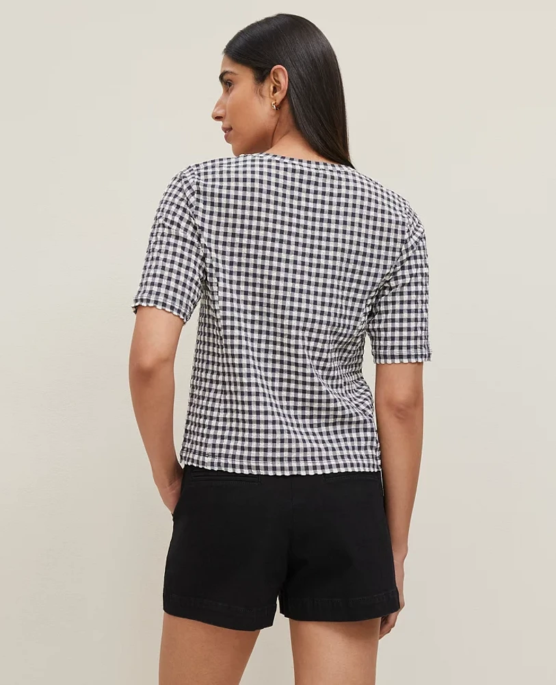 Ann Taylor Gingham Scoop Neck Top Size XS Night Sky Women's