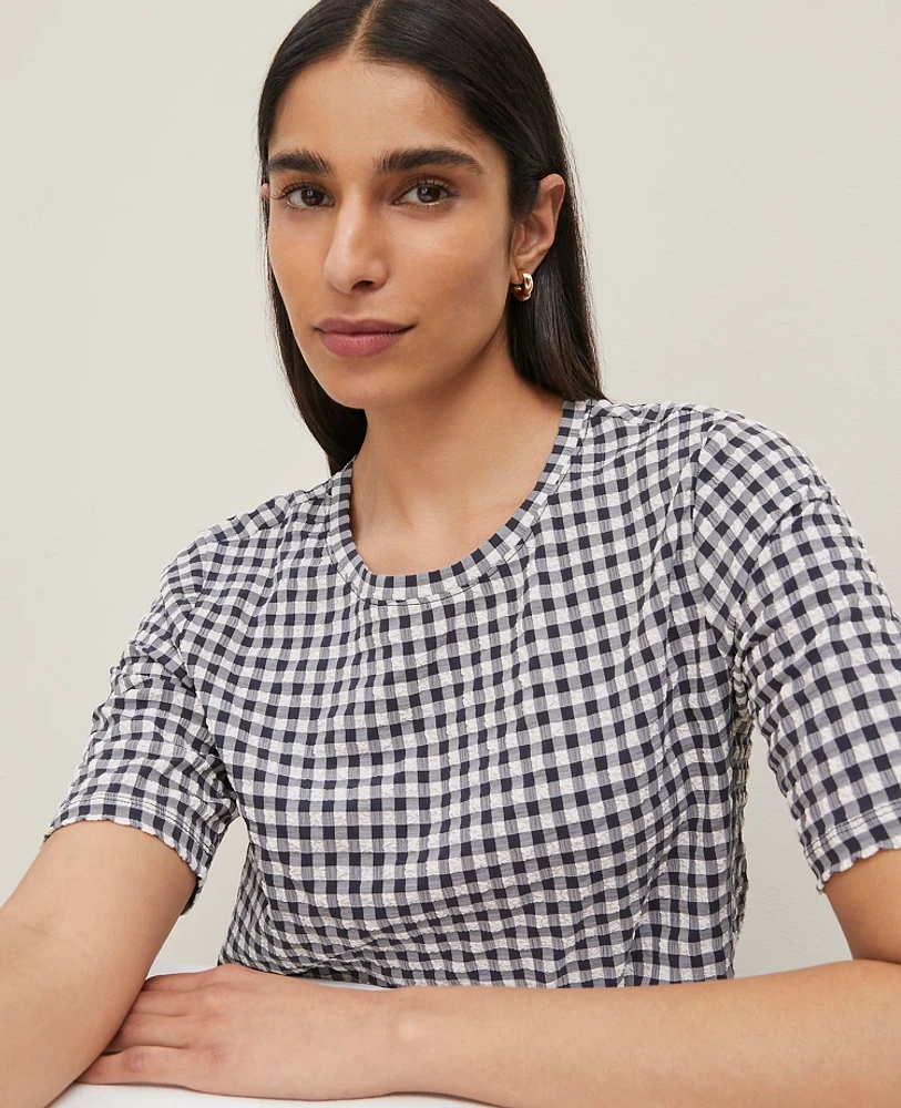 Ann Taylor Gingham Scoop Neck Top Size XS Night Sky Women's