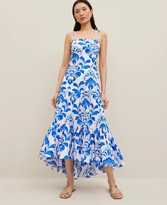 Ann Taylor Tiled Tiered Strappy Maxi Dress Size 0 Power Blue Women's