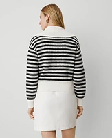 Ann Taylor Weekend Collection Striped Bomber Sweater Jacket White/Black Multi Women's