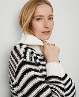 Ann Taylor Weekend Collection Striped Bomber Sweater Jacket White/Black Multi Women's