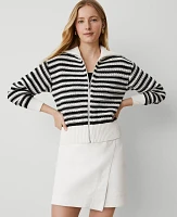 Ann Taylor Weekend Collection Striped Bomber Sweater Jacket White/Black Multi Women's