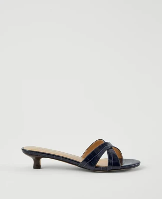 Ann Taylor Embossed Crossover Slingback Kitten Heel Sandals Night Sky Women's