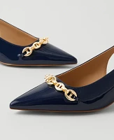 Ann Taylor Mariner Chain Patent Kitten Heel Pumps Royalty Blue Women's