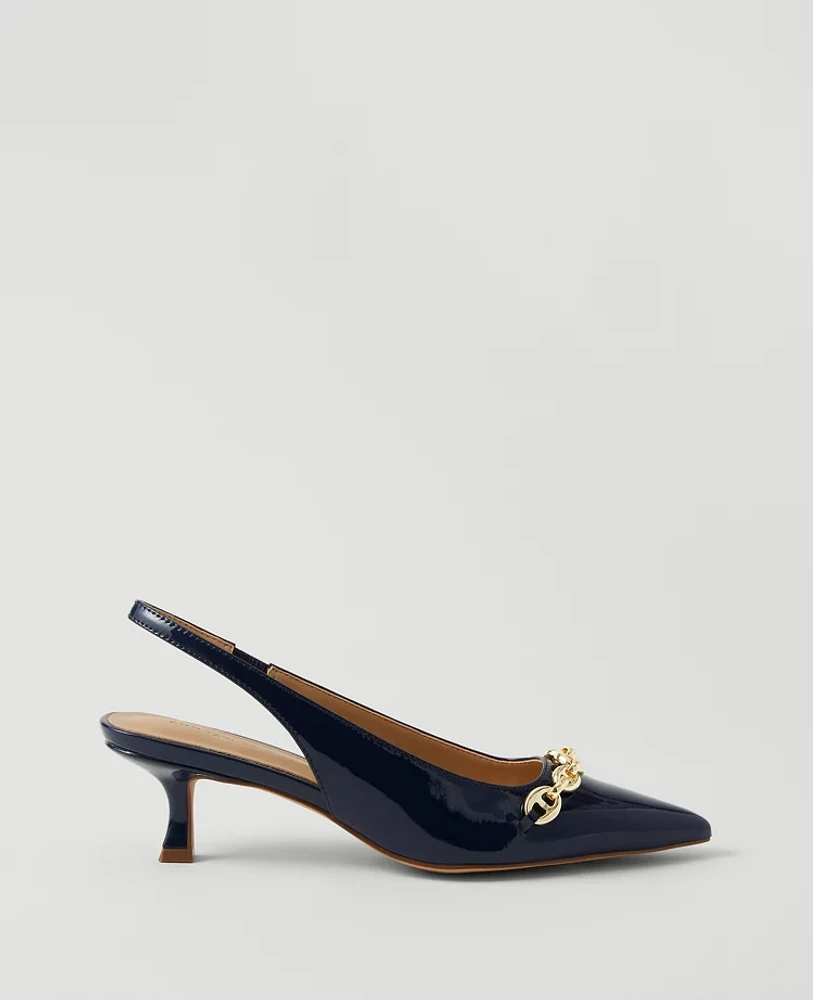 Ann Taylor Mariner Chain Patent Kitten Heel Pumps Royalty Blue Women's