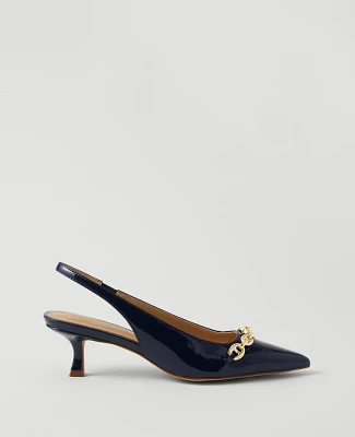 Ann Taylor Mariner Chain Patent Kitten Heel Pumps Royalty Blue Women's