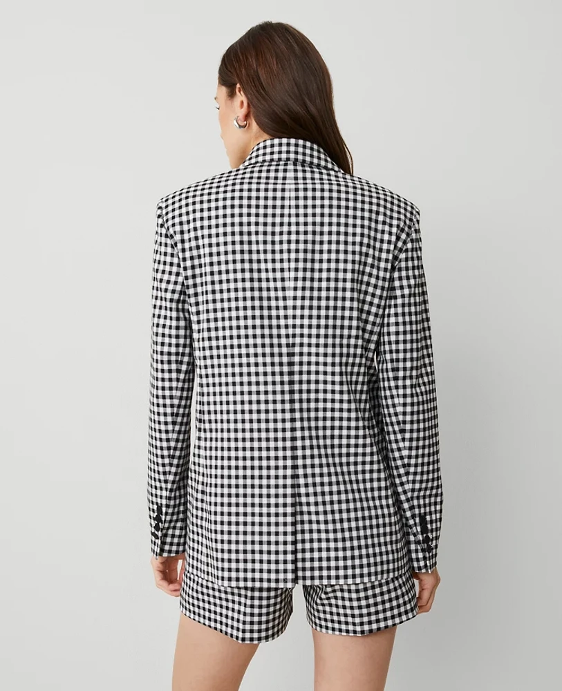 Ann Taylor The Petite Longline Blazer in Gingham Size 00 Black/White Multi Women's