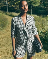 Ann Taylor The Petite Longline Blazer in Gingham Size 00 Black/White Multi Women's