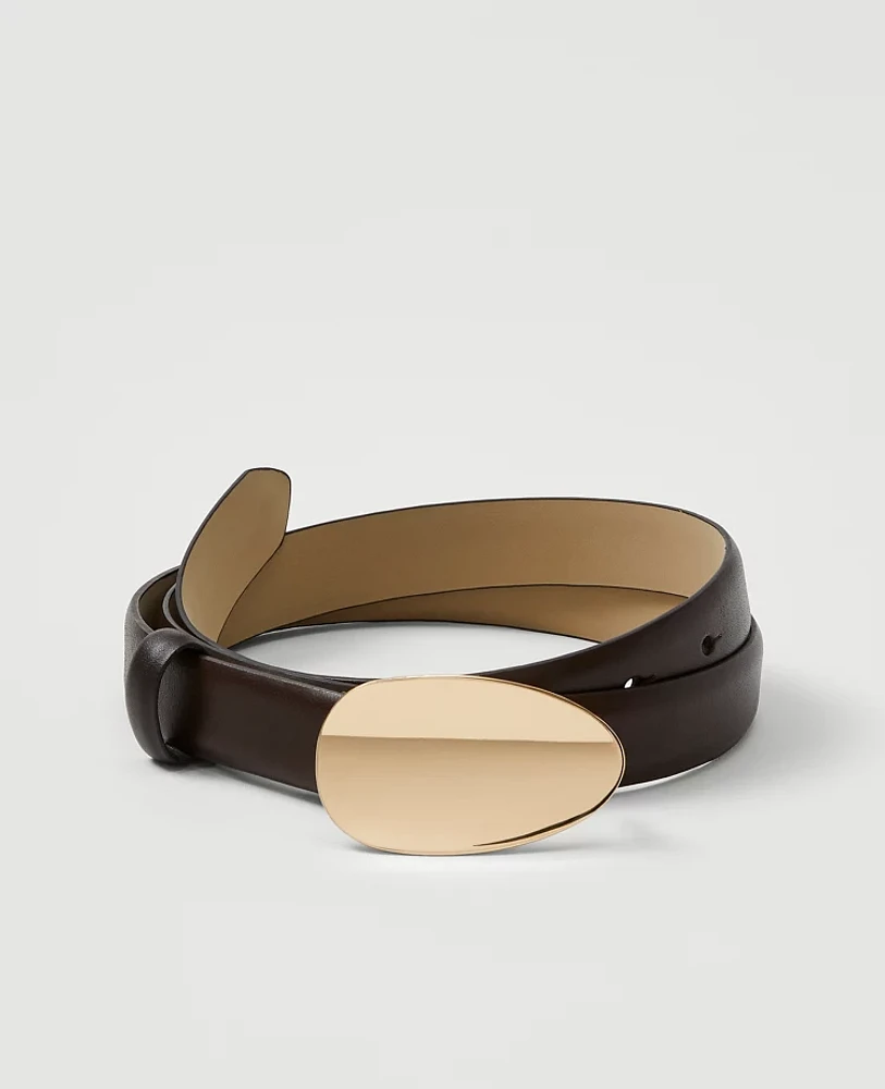 Ann Taylor Leather Oval Buckle Belt Pure Chocolate Women's