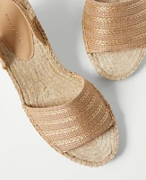 Ann Taylor Tweed Lace-Up Espadrille Wedge Sandals Natural Women's