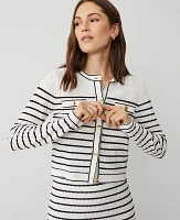 Ann Taylor Petite Textured Striped Pocket Cardigan White/Black Multi Women's