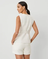 Ann Taylor Petite Tweed Belted Vest Ivory Texture Women's