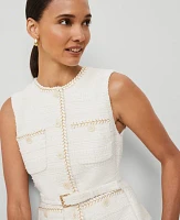 Ann Taylor Petite Tweed Belted Vest Ivory Texture Women's