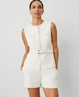 Ann Taylor Petite Tweed Belted Vest Ivory Texture Women's