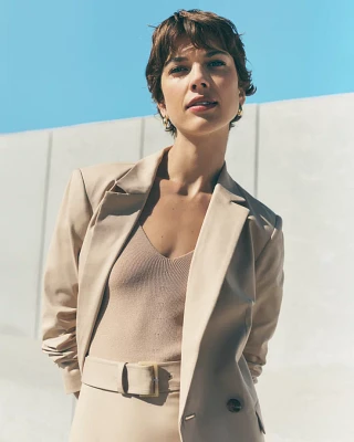 Ann Taylor The Petite Crosby Blazer Doubleweave Toasted Oat Women's