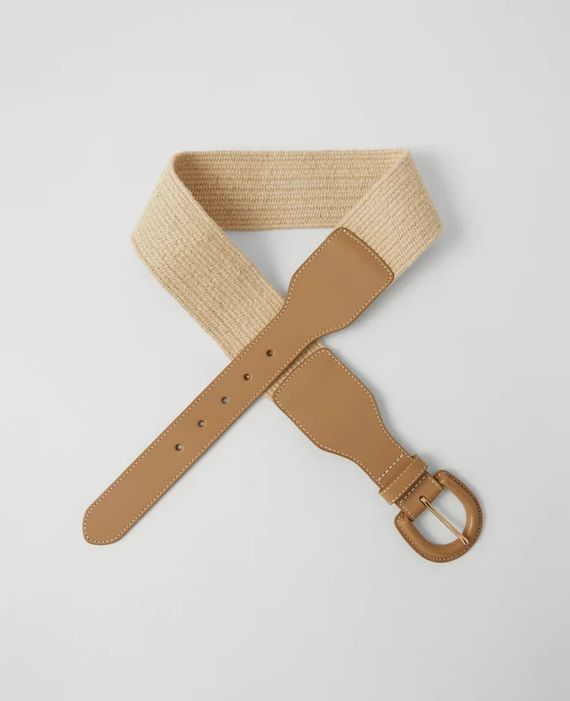 Ann Taylor Straw Covered Buckle Belt Desert Sand Women's