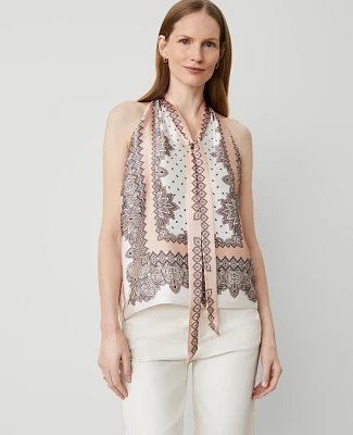 Ann Taylor Paisley Tie Halter Top Almond Latte Women's