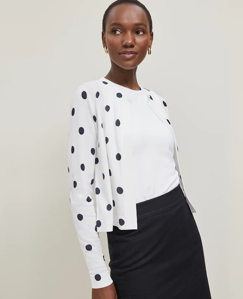 Ann Taylor Dotted Cropped Open Cardigan White Women's