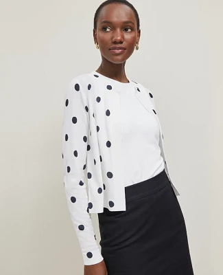 Ann Taylor Dotted Cropped Open Cardigan White Women's