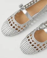 Ann Taylor Metallic Woven Mary Jane Ballet Flats Silver Women's