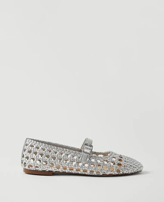 Ann Taylor Metallic Woven Mary Jane Ballet Flats Silver Women's