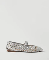 Ann Taylor Metallic Woven Mary Jane Ballet Flats Silver Women's