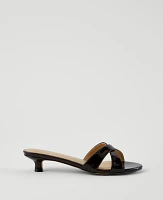 Ann Taylor Patent Crossover Slingback Kitten Heel Sandals Rich Walnut Women's