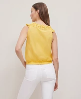 Ann Taylor Petite Weekend Collection Eyelet Tie Neck Top Women's