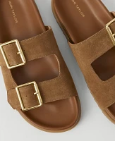 Ann Taylor Weekend Collection Double Buckle Suede Sport Sandals Dark Taupe Women's