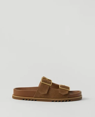 Ann Taylor Weekend Collection Double Buckle Suede Sport Sandals Dark Taupe Women's