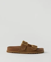 Ann Taylor Weekend Collection Double Buckle Suede Sport Sandals Dark Taupe Women's