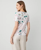 Ann Taylor Map Print Crew Neck T-Shirt Burnt Mauve Women's
