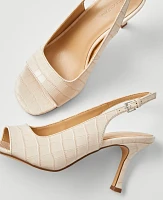 Ann Taylor Embossed Square Toe Slingback Sandals Pearl Shadow Women's