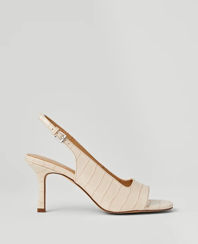 Ann Taylor Embossed Square Toe Slingback Sandals Pearl Shadow Women's