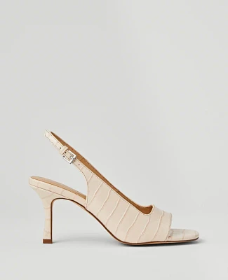 Ann Taylor Embossed Square Toe Slingback Sandals Pearl Shadow Women's