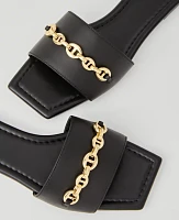 Ann Taylor Chain Leather Slide Sandals Black Women's
