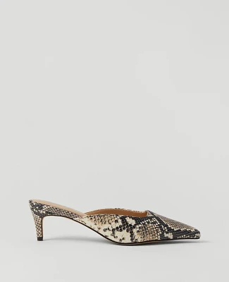 Ann Taylor Snake Print Nip Toe Kitten Heel Mule Pumps Black Women's