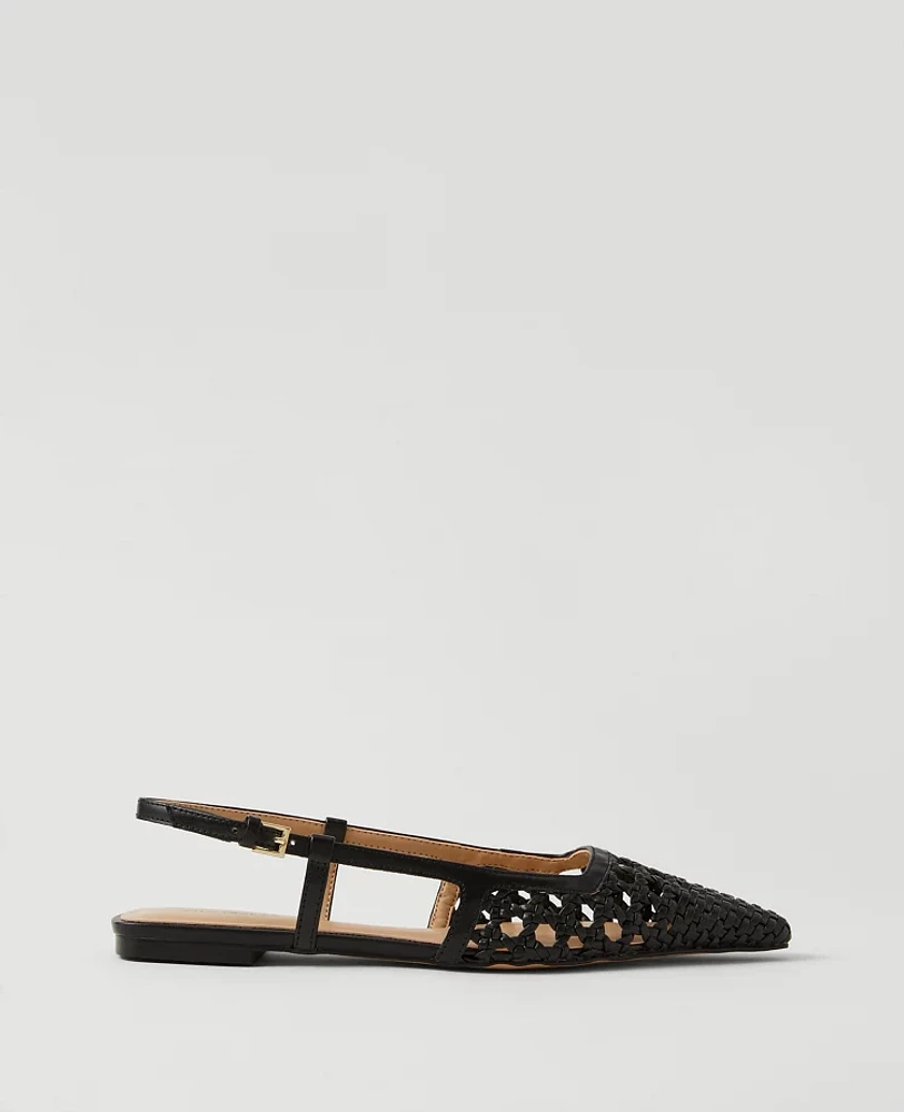 Ann Taylor Woven Leather Nip Toe Slingback Flats Women's