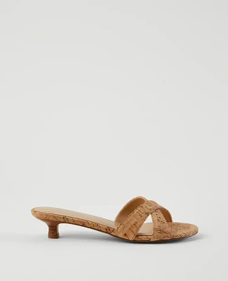 Ann Taylor Cork Crossover Slingback Kitten Heel Sandals Size 6 Natural Women's