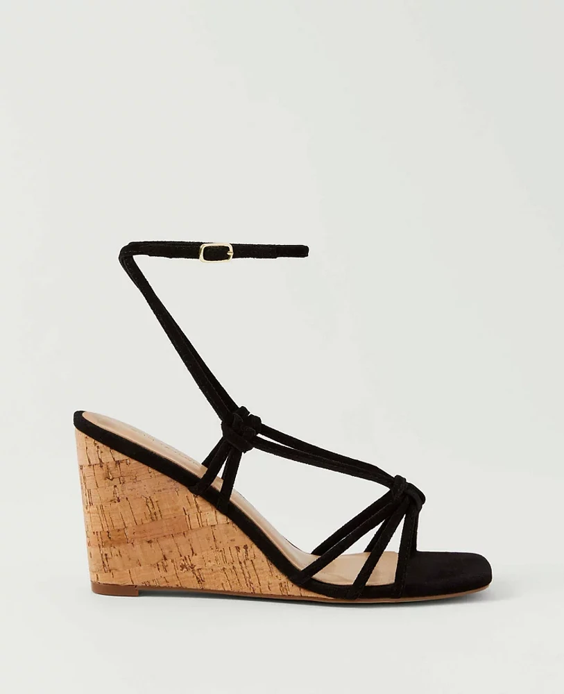 Ann Taylor Suede Lace-Up Espadrille Wedge Sandals Women's