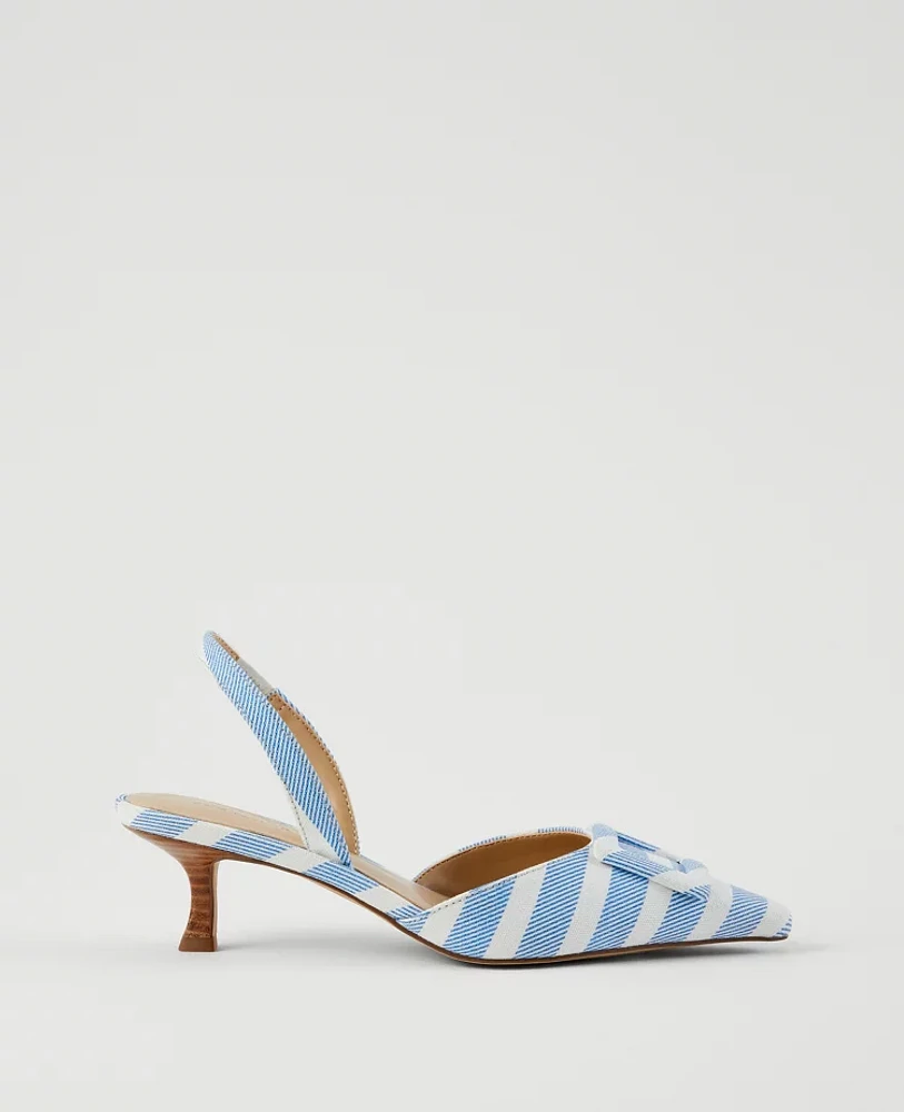Ann Taylor Pointy Toe Buckle Slingback Pumps Zephyr Blue Women's