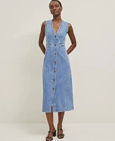 Ann Taylor Denim V-Neck Shirtdress Size 10 Authentic Indigo Women's