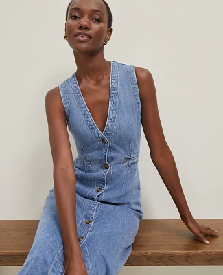 Ann Taylor Denim V-Neck Shirtdress Size 0 Authentic Indigo Women's