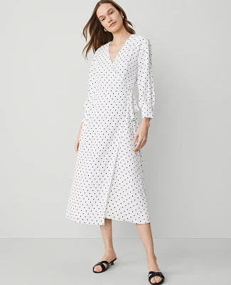 Ann Taylor Dotted Wrap Midi Dress White-Black Women's