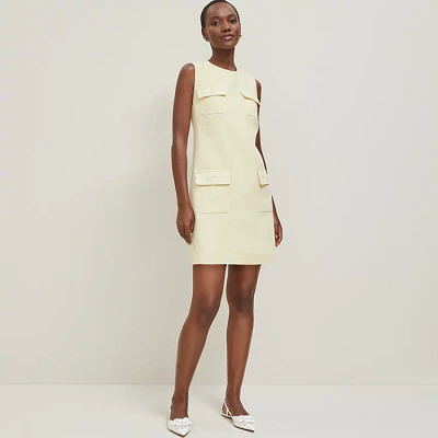 Ann Taylor Petite Button Pocket Shift Dress Yellow Buttercream Women's