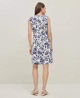 Ann Taylor Petite Floral Linen Blend Shift Dress Size 16 Royalty Blue Women's