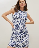 Ann Taylor Petite Floral Linen Blend Shift Dress Size 16 Royalty Blue Women's