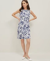 Ann Taylor Petite Floral Linen Blend Shift Dress Size 16 Royalty Blue Women's