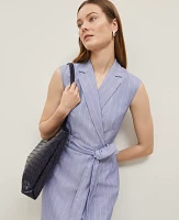 Ann Taylor The Petite Belted Blazer Wrap Dress Pinstripe Velvet Morning Women's